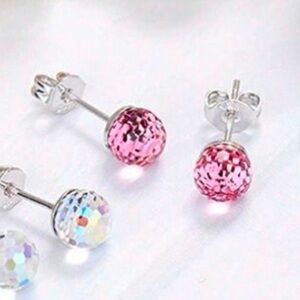 Pink Crystal Ball Stud Earrings